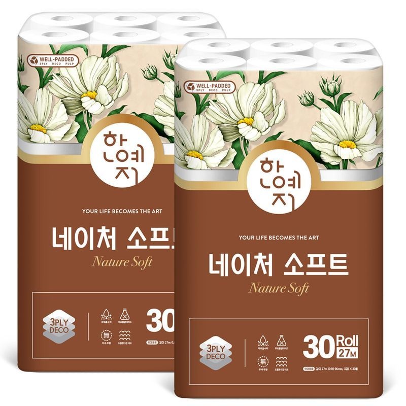 한예지 [etv]한예지 네이처 소프트 화장지 3겹 27m 30롤 2팩[36203968]