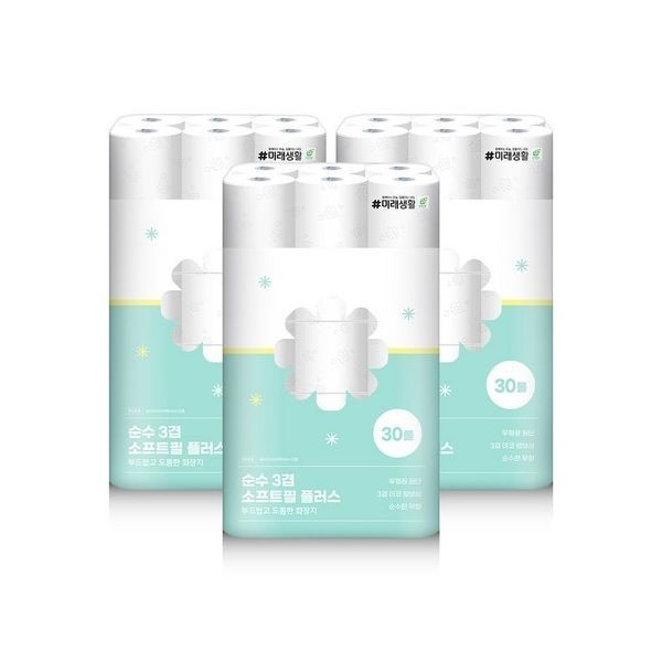 미래생활 순수 3겹 소프트필 플러스 화장지 25m x 30롤 x 3팩