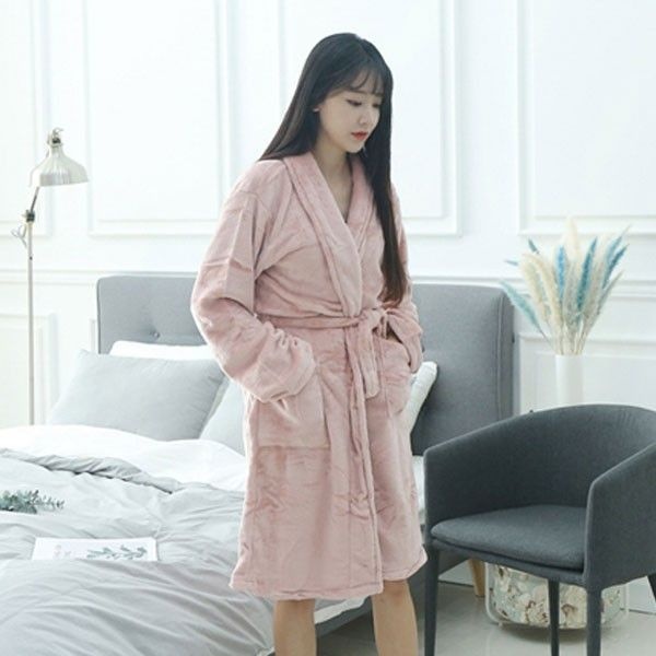 러브핑코 자체제작 샤워 목욕 호텔 슬립 극세사 나이트가운 인디핑크