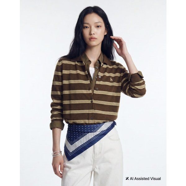 헤지스레이디스 [26FW 울코튼 카라 긴팔 스트라이프 가디건 카멜 HSSW6D701CM 513892