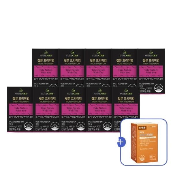 (정품) 뉴트리코어 철분 프리미엄 남성 여성 철분제 노케스템 500mg 60정, 10개 (20개월)