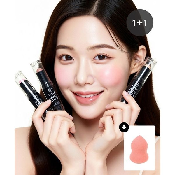 리르 [하프클럽]리르 룩스 듀얼 스틱1+1(+워터퍼프 증정) / 메이크업,쉐딩,하이라이터