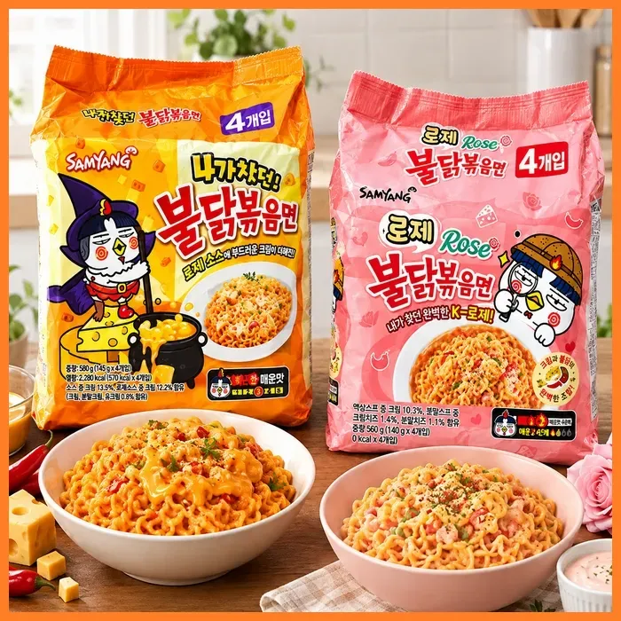 [온누리상품] 삼양 [한결스토어]의 로제 불닭볶음면 (4개입) * 2봉 + 치즈 불닭볶음면 (4개입) * 2봉