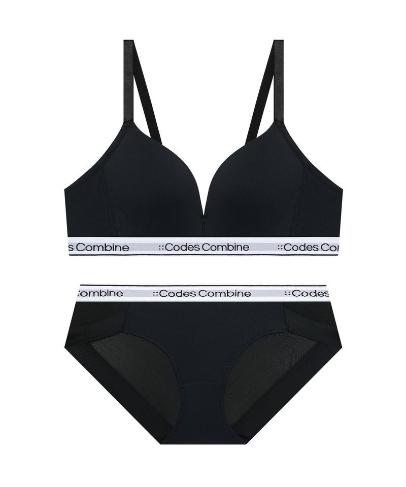 코데즈컴바인 INNERWEAR 톤온톤 컬러밴딩 노와이어 브라팬티세트_블랙 CCWRPB52BK 149417