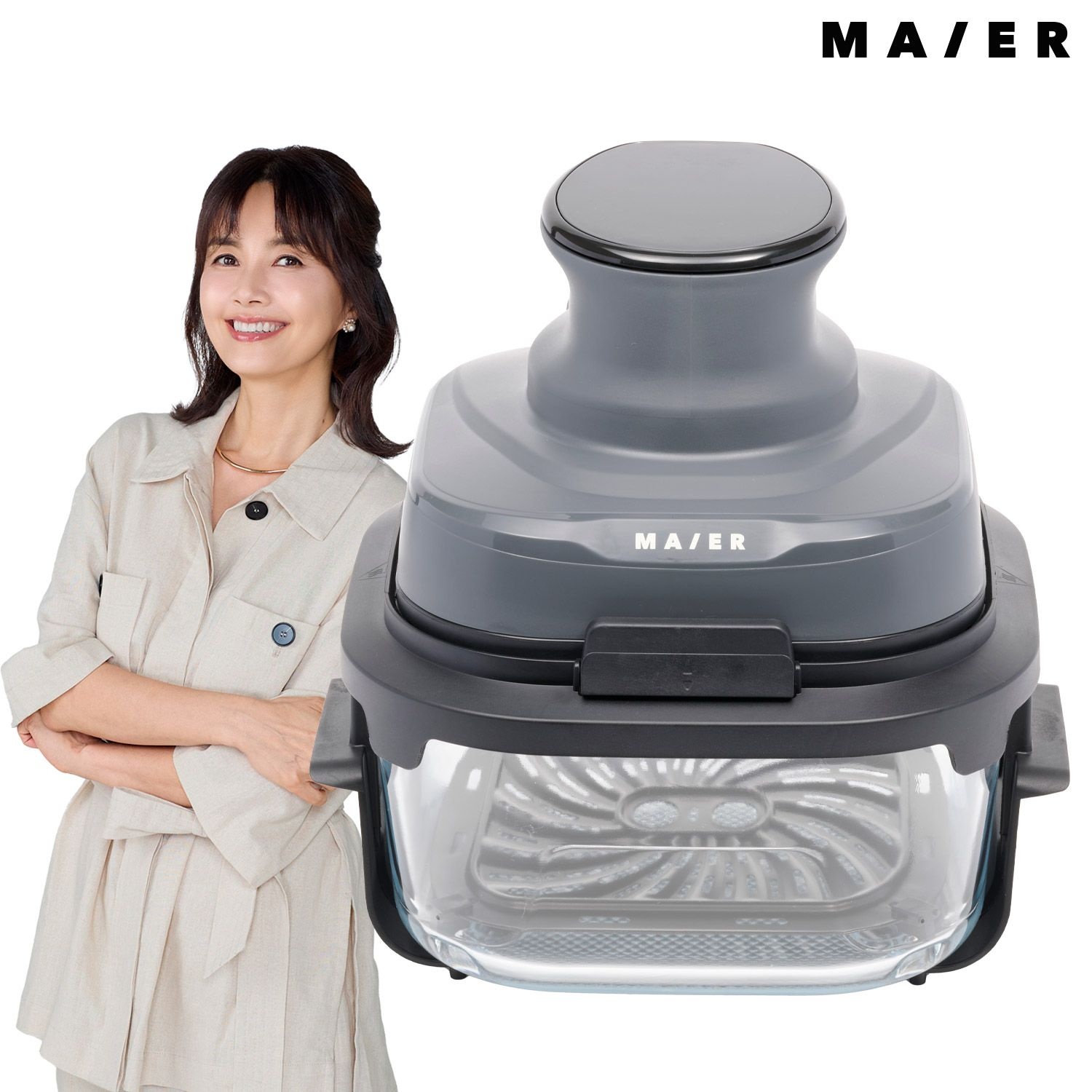 MAIER [마이어] 크런치 글라스 에어프라이어 (대용량 5.3L+2.6Lx2개) MC-AF5503 / MAIER