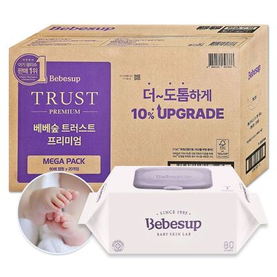베베숲 물티슈 트러스트 프리미엄 도톰한 두꺼운 신생아 아기물티슈 80매, 20개