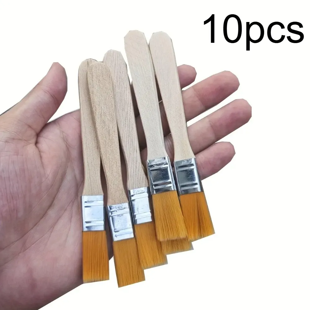 10pcs 노란색 나일론 사각형 페인트 붓 먼지 청소 및 학생용 미술 페인팅 오일 붓용 미니 원목 손잡이