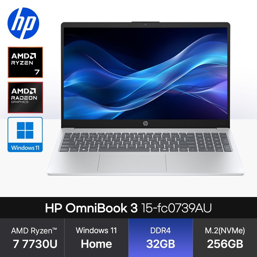 HP 옴니북 3 15-fc0739AU (라이젠7 7730U/32GB/256GB/WH) 사무용 인강용 노트북 JH