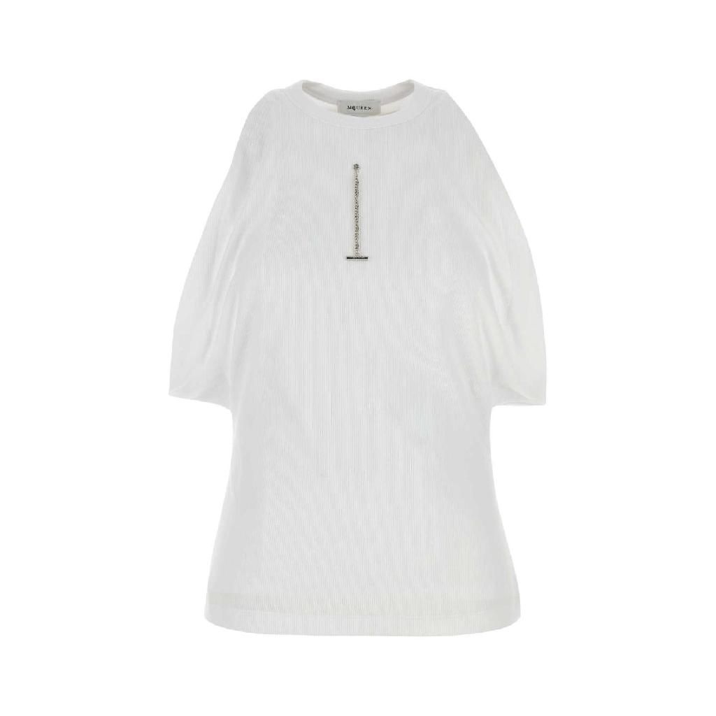 알렉산더 맥퀸 [X45]알렉산더 맥퀸 804191QLADW 9000 White stretch cotton top 여성 셔츠 남방 반팔 긴팔 블라우스
