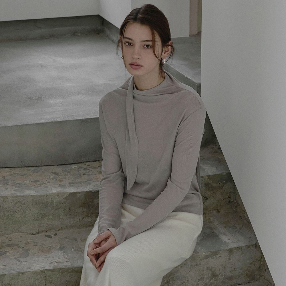 See-through scarf top - Light cocoa