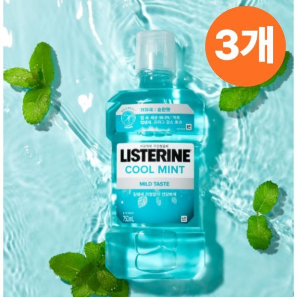리스테린 리스테린 쿨민트 마일드 구강청결제 무알콜 충치예방 750ml  3개