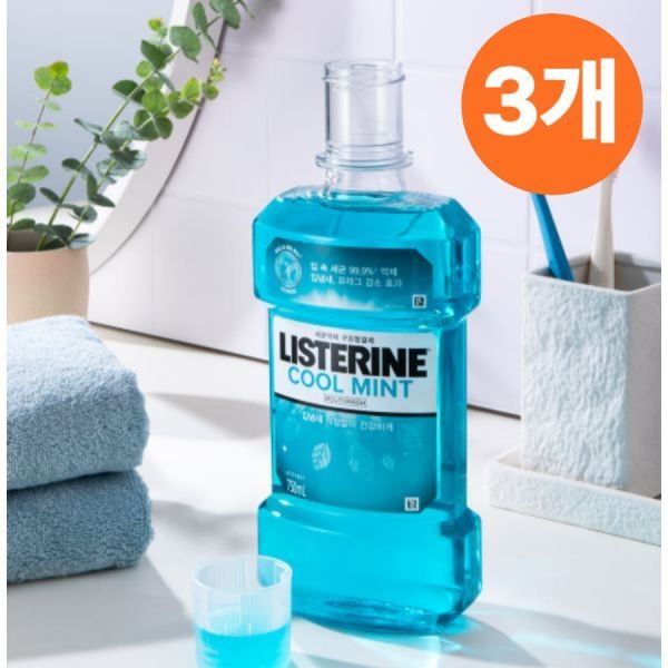리스테린 리스테린 쿨민트 구강청결제 충치예방 가글 750ml, 3개