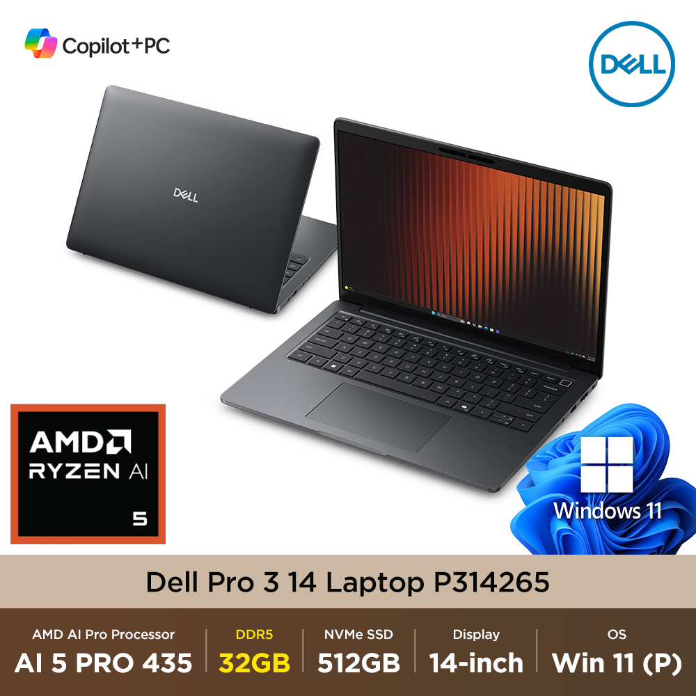 델 Dell Pro 3 14 P314265 AMD Ryzen AI 5 435 32GB 512GB Win11Pro 14인치 주식용 비즈니스 노트북