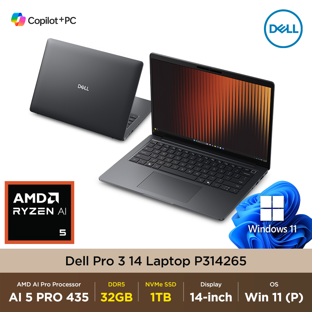 델 Dell Pro 3 14 P314265 AMD Ryzen AI 5 435 32GB 1TB Win11Pro 14인치 주식용 비즈니스 노트북