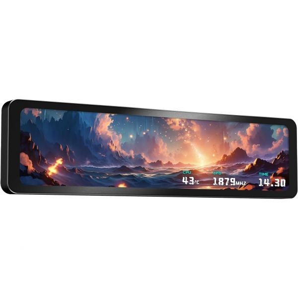 Thermalright [해외] 써멀라이트 트로페오 비전 11.3 LCD 블랙 11.3인치 풀컬러 마그네틱 디스플레이 1920x400 해상도 간편한 설치 CPU GPU 온