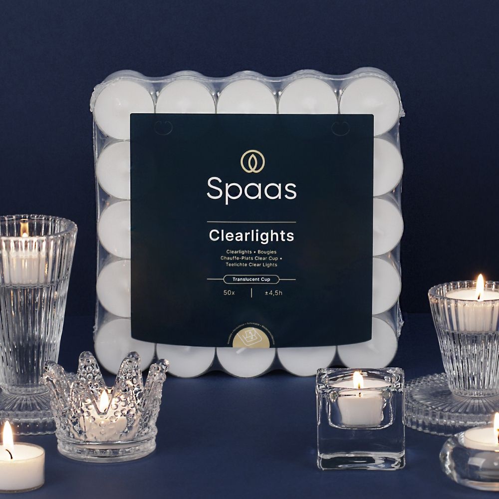 [캔들조이] 티라이트 양초 무향 50개 투명컵 플랫팩 SPAAS 4,5시간연소