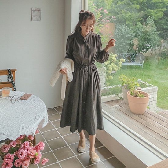 [재오픈][LABEL] 제인 체크 셔츠 끈 코튼원피스