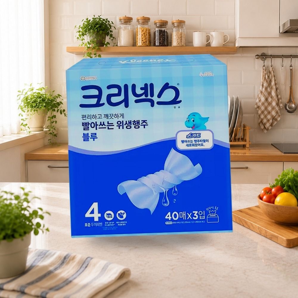 크리넥스 빨아쓰는 위생행주 블루 40매 3입 1개