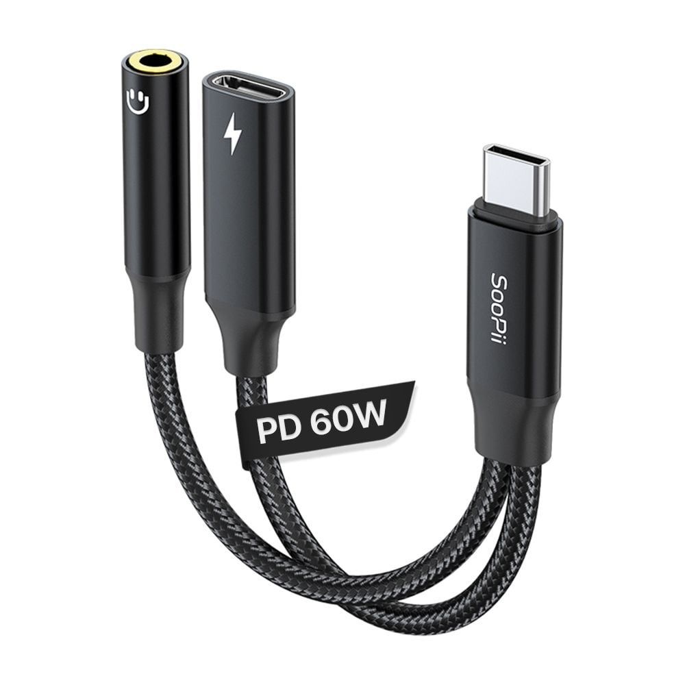 60W 고속충전겸용 AUX to C타입 이어폰 듀얼젠더 GD20