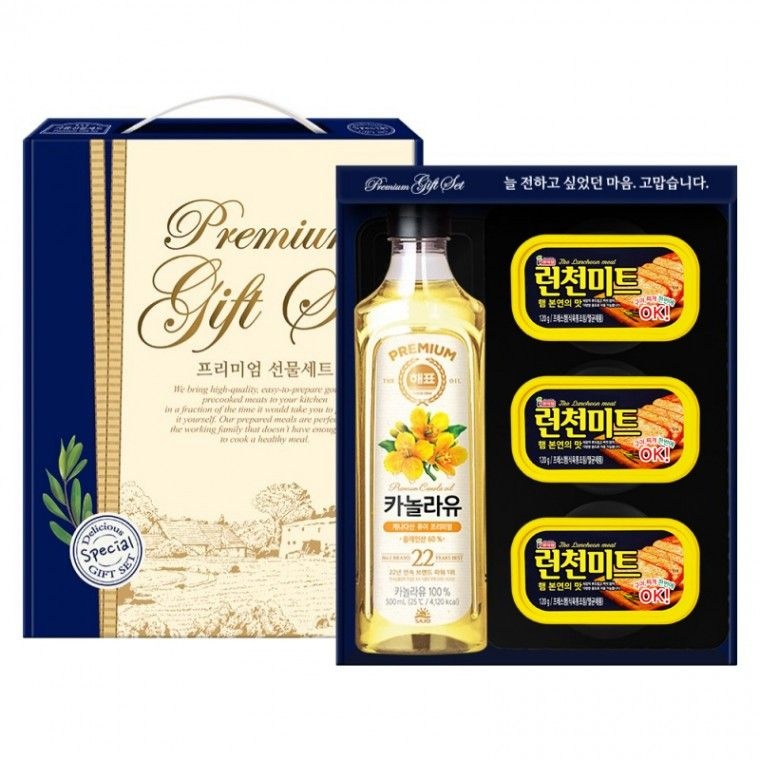 프리미엄 선물세트 기쁨1-1호(해표카놀라유500mlx1병+롯데런천미트120gx3캔)