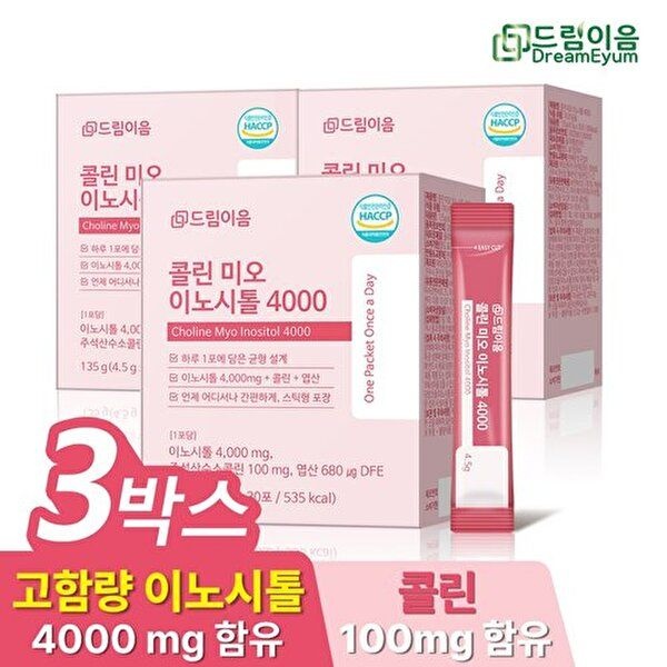 [드림이음]드림이음 콜린 미오 이노시톨 4000 엽산 4.5g x 30포 3박스 3개월분