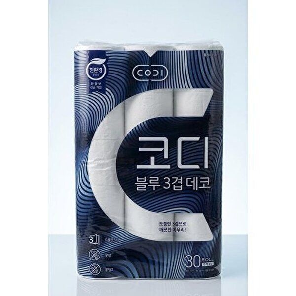 [셀러허브 생활리빙]코디 블루 3겹 데코 화장지 27m 30롤 3팩 천연펄프 (50971585)