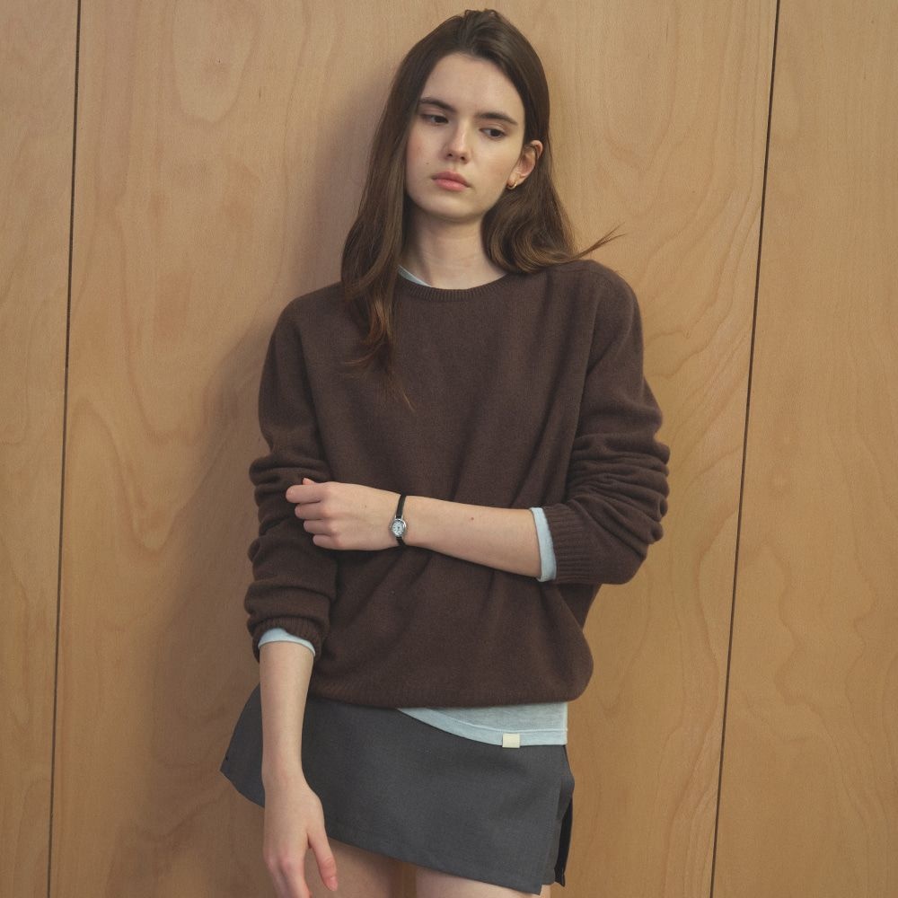 틸아이다이 CASHMERE BLENDED ROUND WOOL KNIT [TIFA04SW07]_Brown