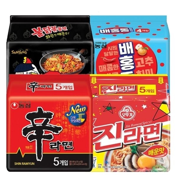 농심 신라면5봉+진라면매운맛5봉+불닭볶음면5봉+배홍동비빔면4봉