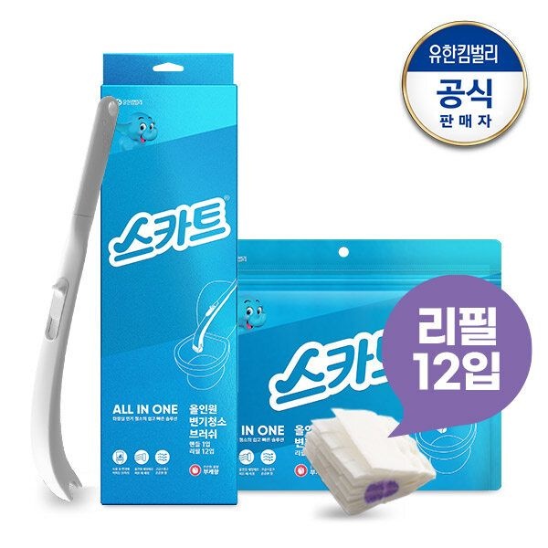 스카트 올인원 변기청소브러쉬 핸들1+리필12개 부케향