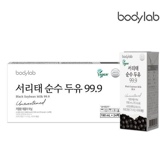 바디랩 서리태 순수두유 99.9 190ml 24팩 x 1박스(총 24팩) 종이팩