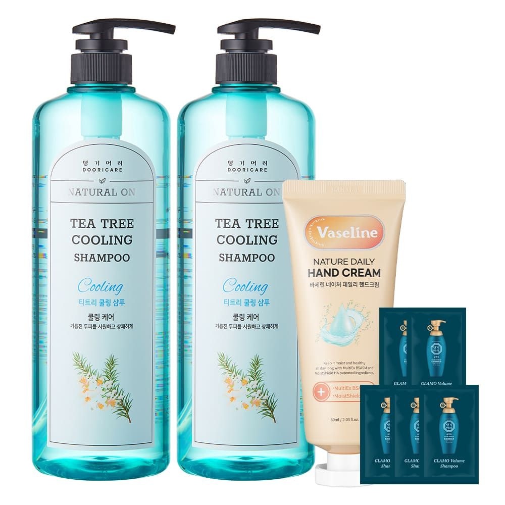 댕기머리 (현대Hmall) 댕기머리 허벌 티트리 샴푸 1000ml 2개+핸드크림 60ml+파우치 5매 쿨링 진정 기름진 두피모발
