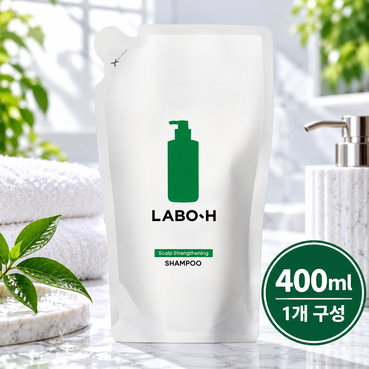 [온누리상품] 라보에이치 두피강화 클리닉 탈모증상완화 기능성 샴푸 리필팩 400ml X 1개 하루커머스