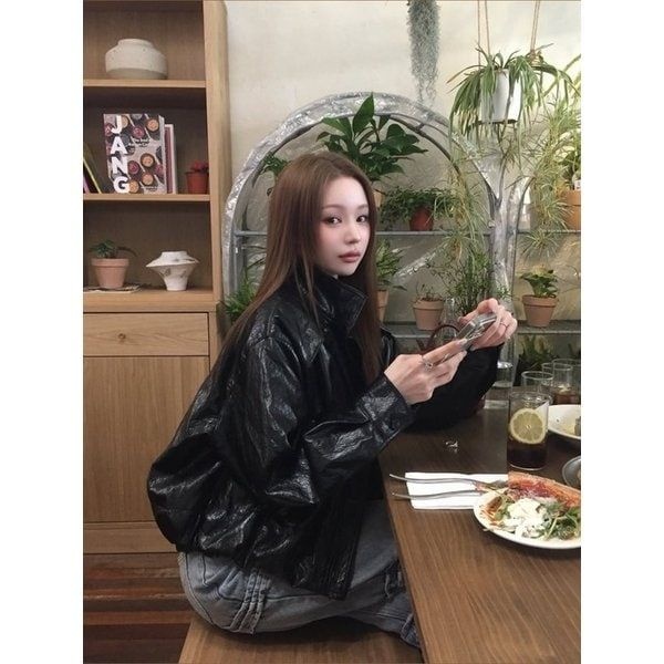 에고이스트 하이넥 페이크 레더 자켓 ES2OJK03