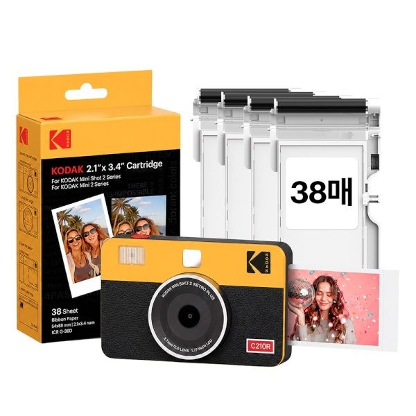 KODAK 휴대용 즉석카메라 포토프린터 미니샷2 레트로 C210R 핸드폰 사진인화기+카트리지 38매 4092177