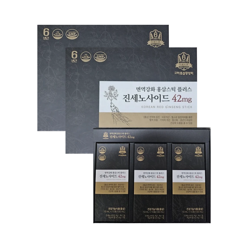 고려홍삼중앙회 면역강화 홍삼 스틱 플러스 진세노사이드 42mg 30포 x 2박스 (쇼핑백)