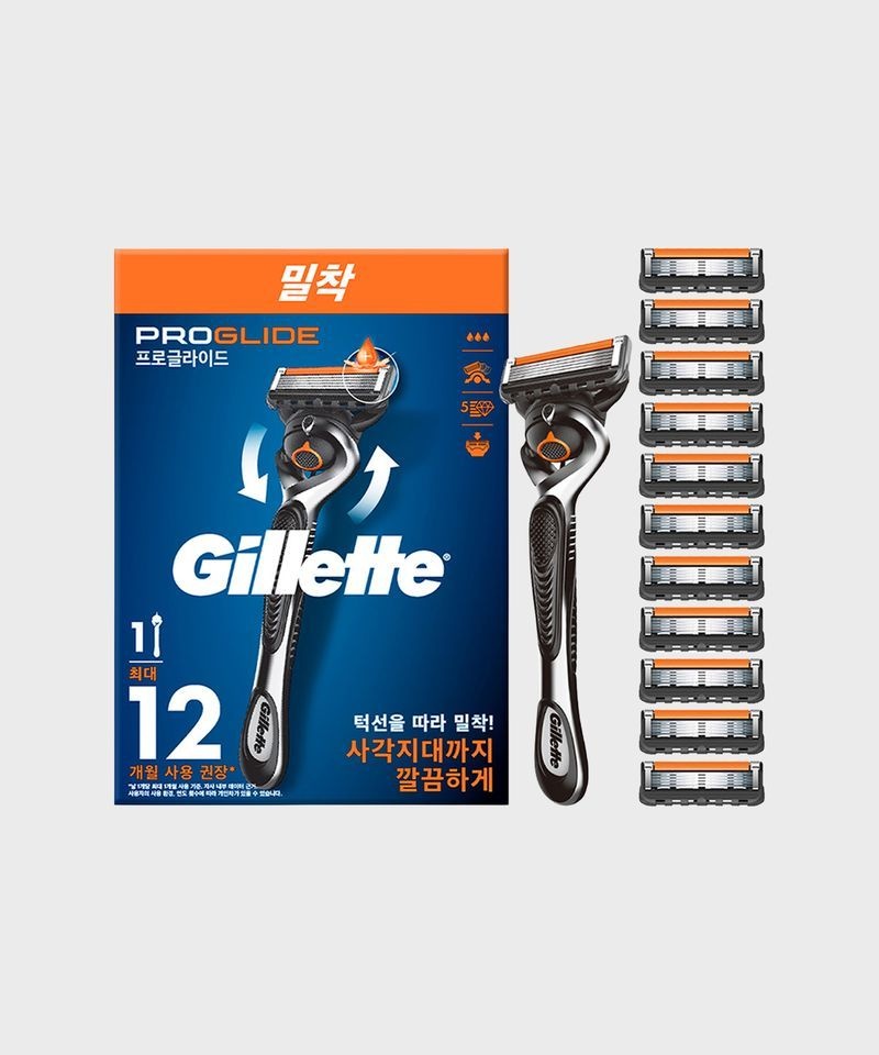 GILLETTE 프로글라이드 매뉴얼 면도기 핸들1 + 면도날 12입 4140645