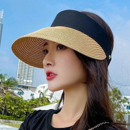 여성 밀짚 썬캡 모자 여름 햇빛 차단 라피아 버킷햇 (34757477)