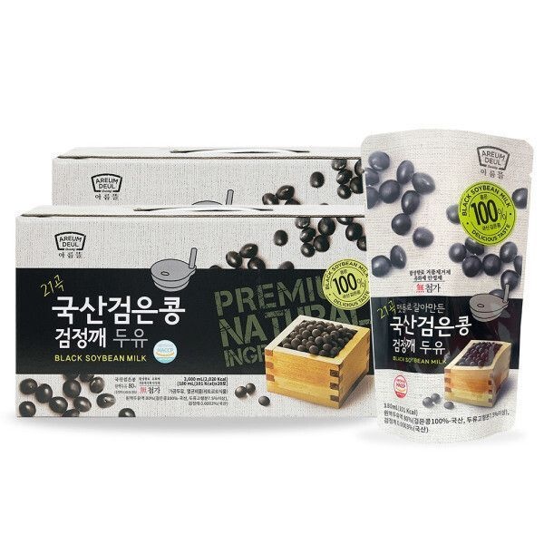 아름뜰 맷돌로 갈아만든 국산 검은콩 검정깨두유 40팩 (4 무첨가 향료 거품제거제 안정제 유화제 무첨가)