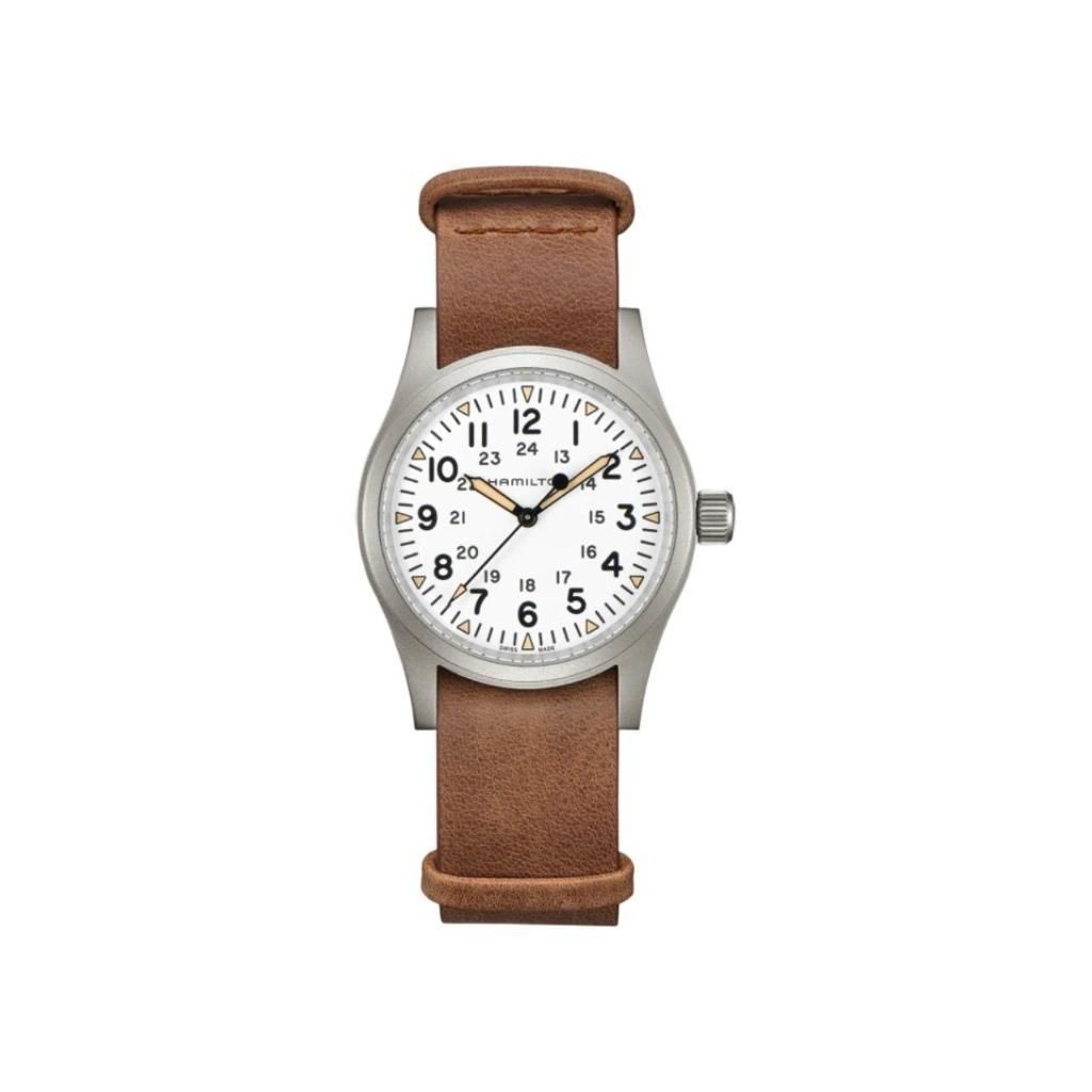 [해외] 해밀턴 카키 필드 메카니컬 38mm 소가죽 브라운 화이트 H69439511