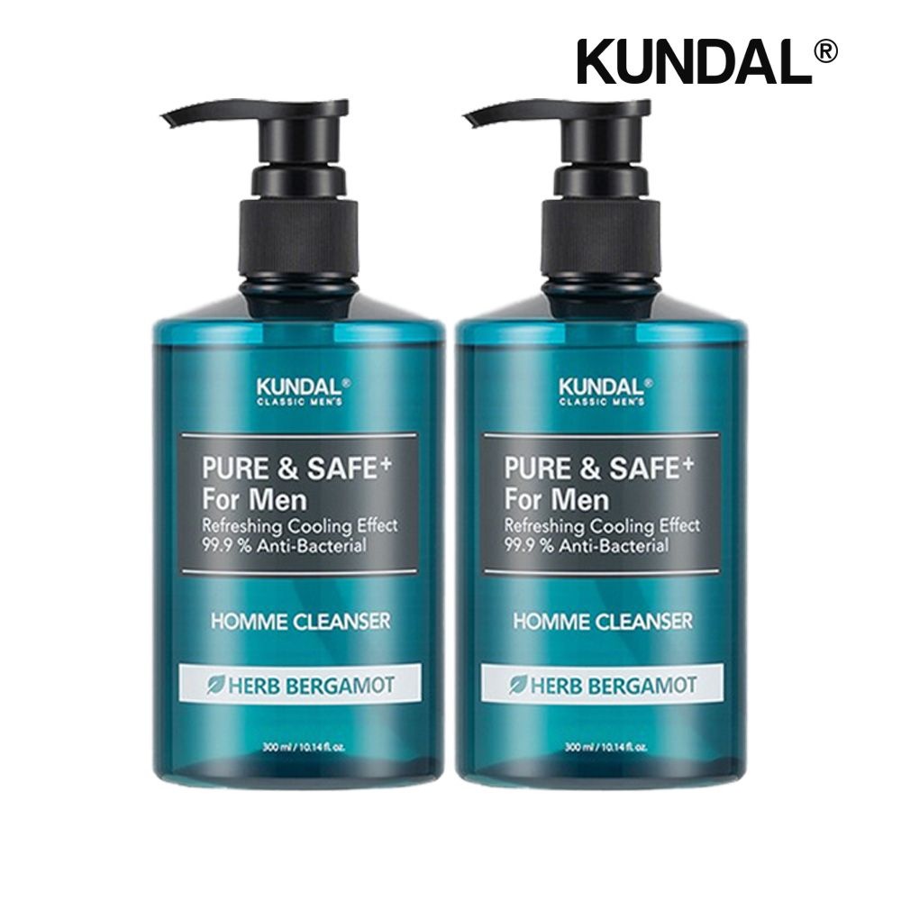 [패션플러스][쿤달]쿤달 퓨어 앤 세이프 쿨링 남성청결제 허브베르가못 300ml x2개