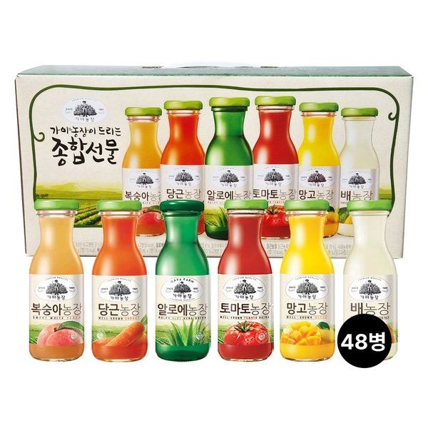 가야농장 종합 6종 음료선물세트 180ml 48병 (소박스 4박스)