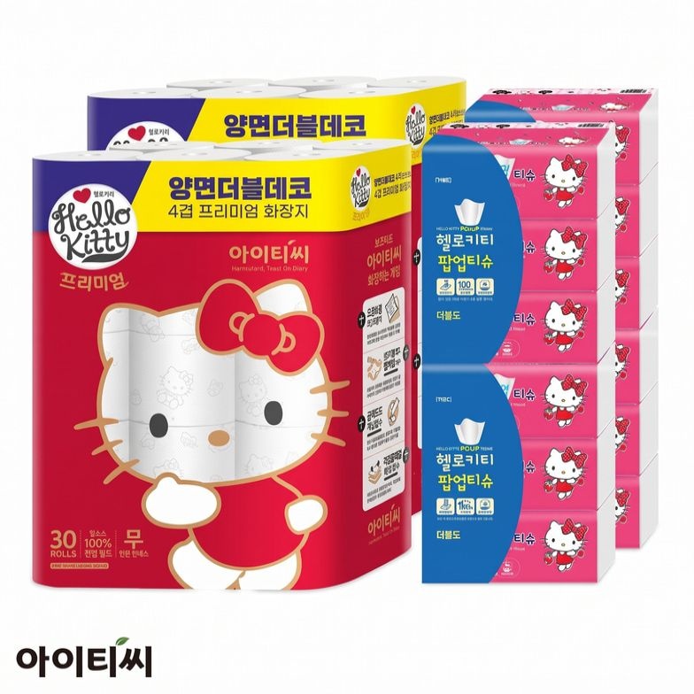 헬로키티 4겹 프리미엄세트(프리미엄레드60롤 + 팝업티슈12팩) 외