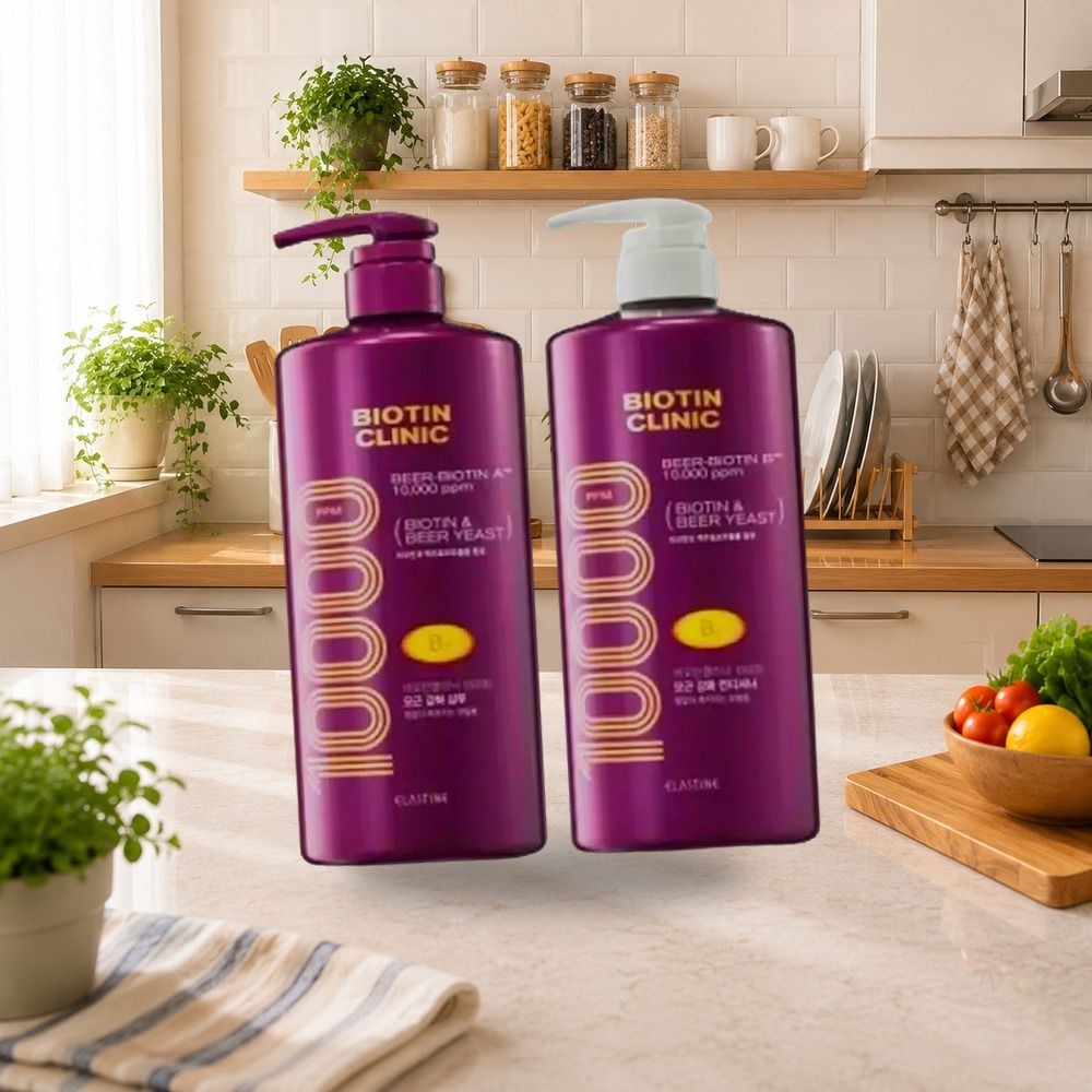 엘라스틴 비오틴클리닉 맥주효모 샴푸 1000ml 1개 + 컨디셔너 1000ml 1개