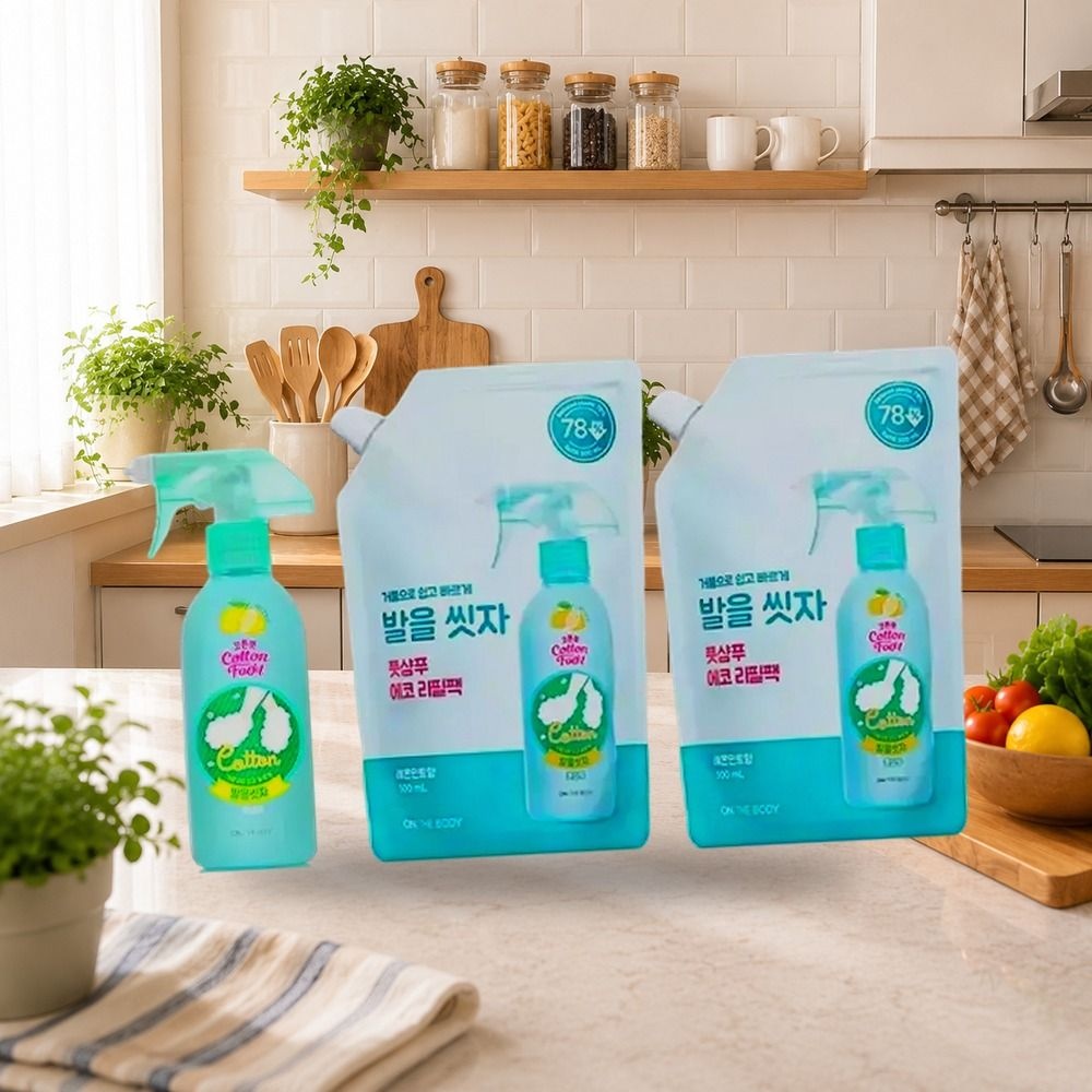 온더바디 발을씻자 코튼풋샴푸 385ml 레몬 + 리필 레몬 500ml 2개