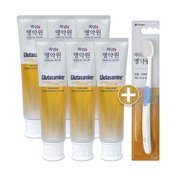 명약원 LG 생활건강 죽염 명약원 프리미엄 잇몸 시린이 케어 치약 120g 6개+칫솔 1개