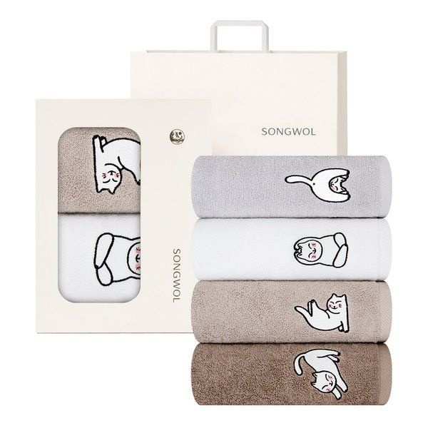 송월타월 요가고양이 세면타월 150g 2매 선물세트 (창박스+크림)