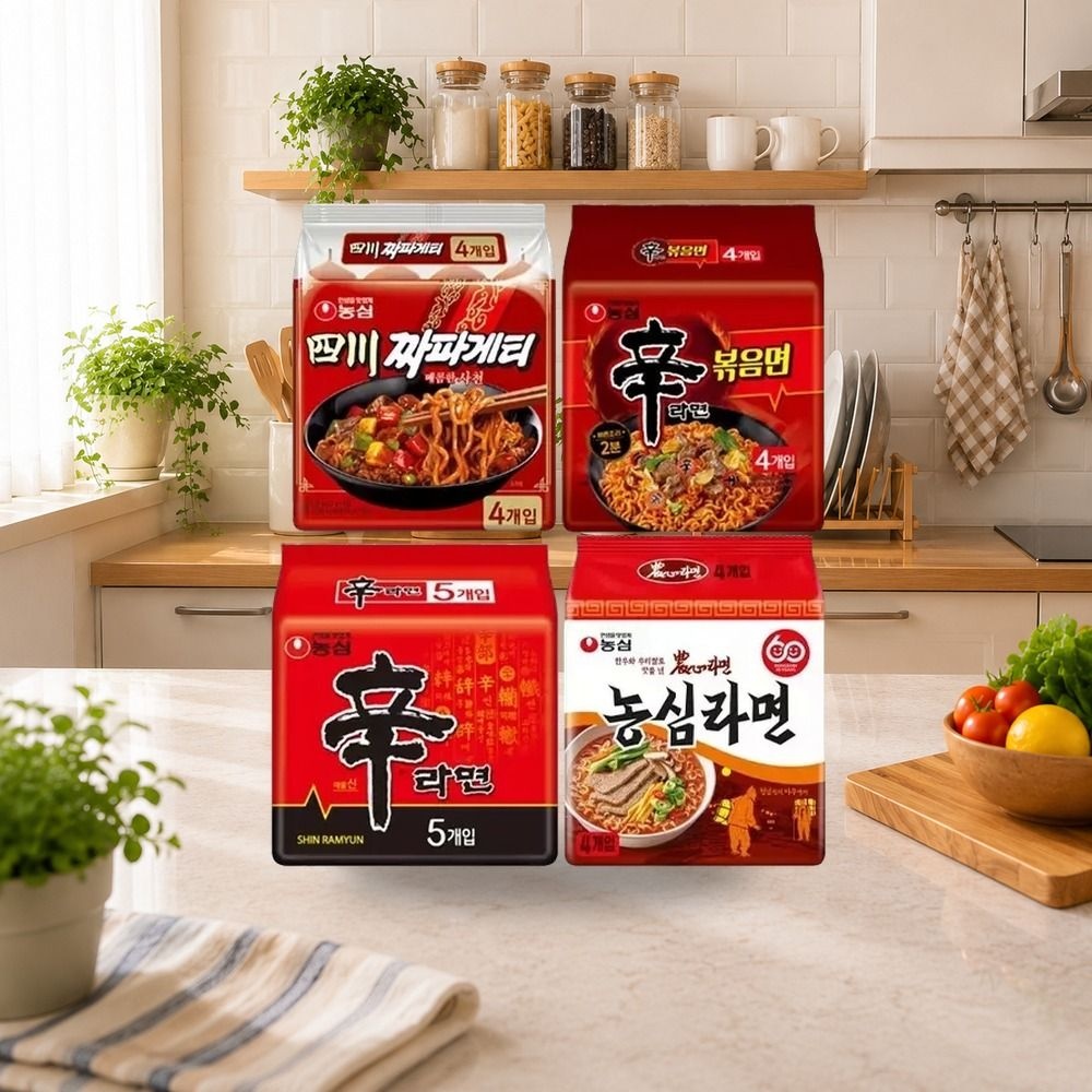 농심 신라면 120g 5입 1개 + 농심라면 124g+신라면 볶음면 131g+ 사천 짜파게티 137g 각 4개 총 17개