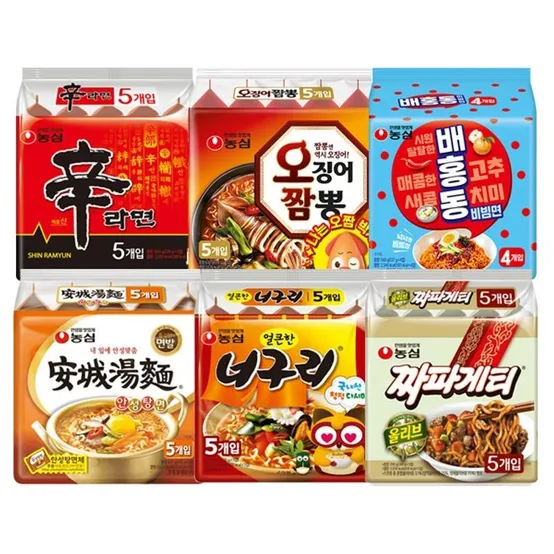 신라면 5+안성탕면 5+너구리 5+짜파게티 5+오징어짬뽕 5+배홍동 비빔면 4