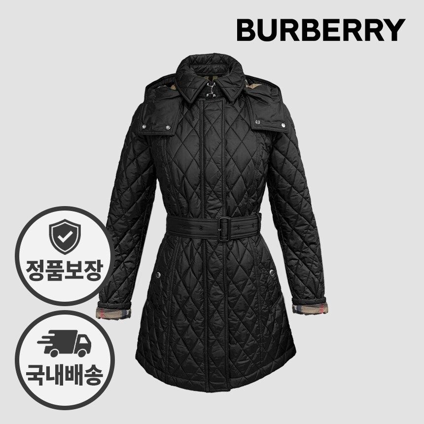버버리 퀄팅 벨티드 후드 자켓 헤밍필드 81191331 81222911 블랙