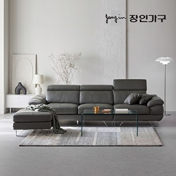 장인가구 [장인가구](무료) [B] 베스테 천연면피 가죽 4인 소파+스툴